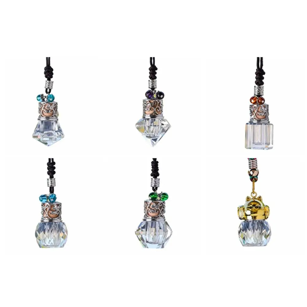 Portable Car Essential Oil Diffuser Bottle Refillable Hanging String Pendant Glass Bottle Wood Lid Transparent Zpaxo