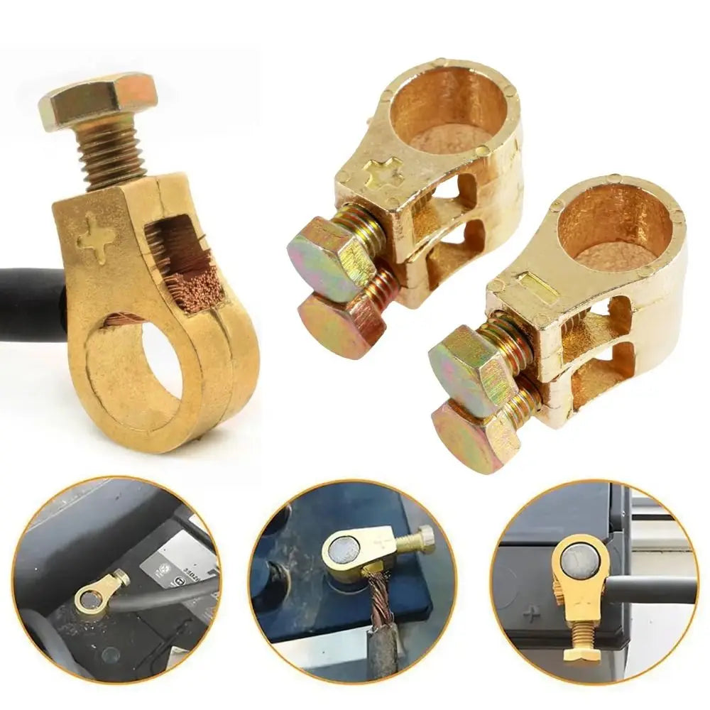 Positive Negative Poles Brass Screw Terminal Blocks Copper Material Top Fast Car Battery Terminal Connectors Safe Operation Zpaxo