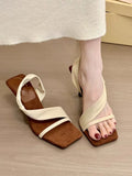 Retro Woman Shoes Sandals Stiletto Heels Square Toe 2025 Summer Original Girls High New Open Scandals Slides Pumps Slipper Zpaxo Beige 42