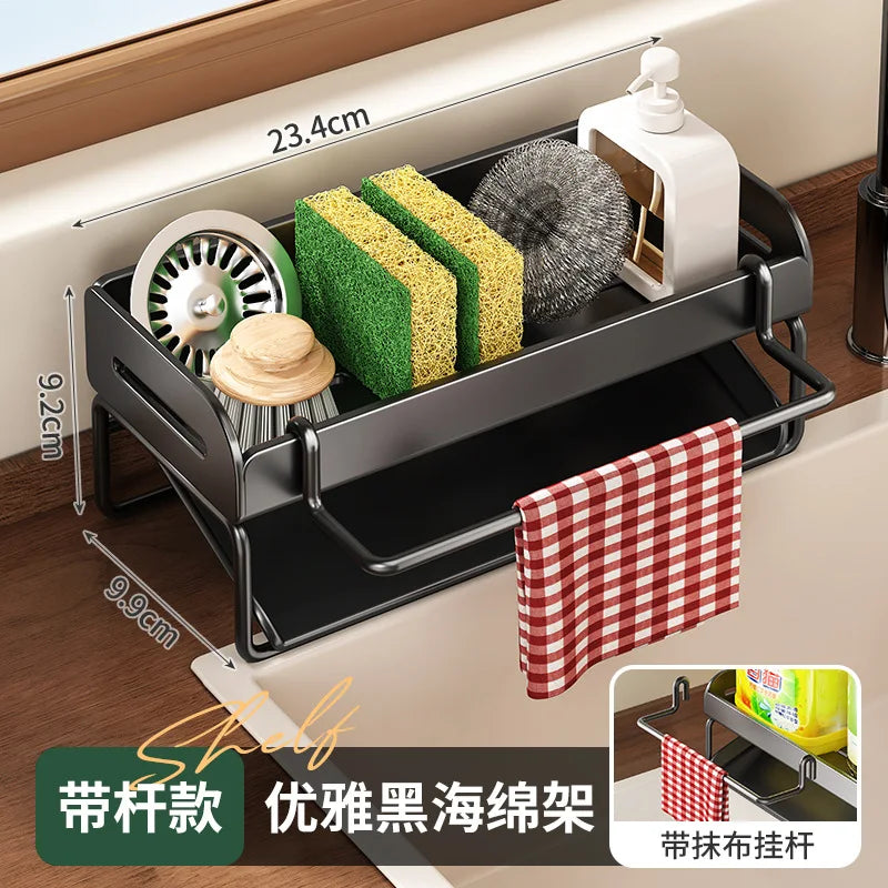 Automatic Drain Sponge Holder Kitchen Sink Rust-resistant Carbon