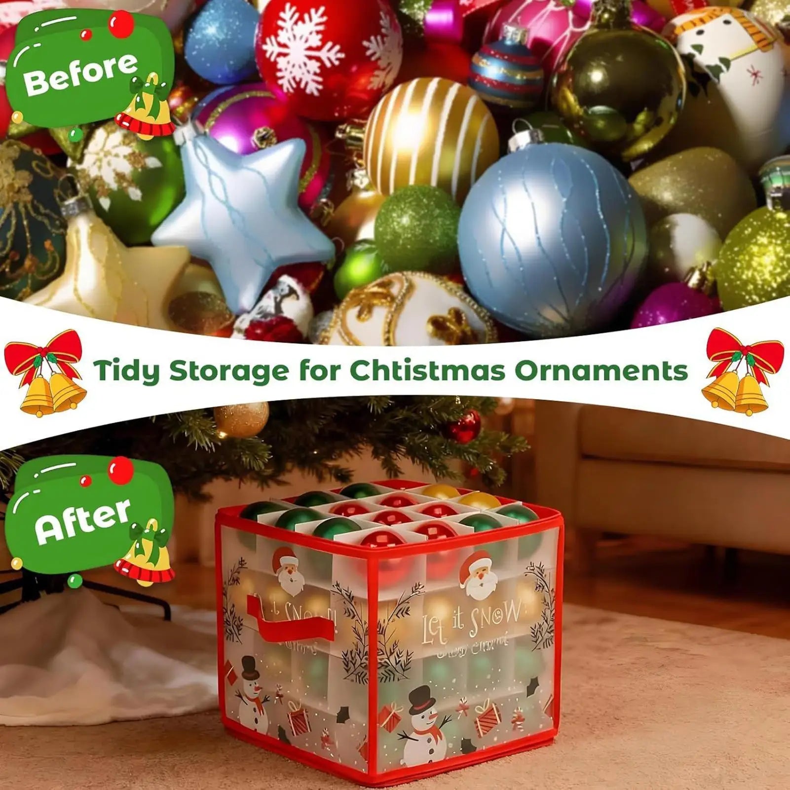 Christmas Ornament Storage Box Dividers 64 Ball Capacity Zippered