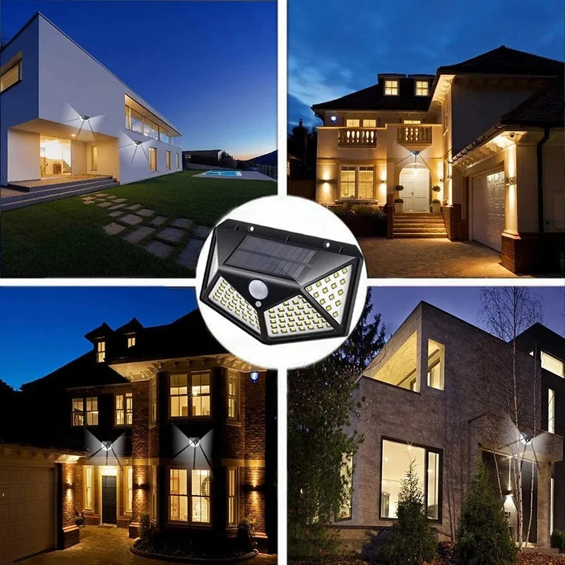 100 LED Solar Wall Light – Motion Sensor, 4-Sided, IP65 Outdoor