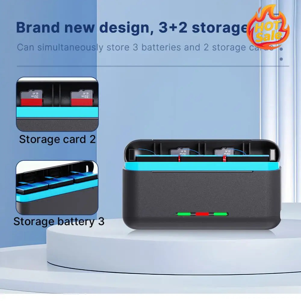 3 Slots Battery Charger with Smart Power Indicator Battery Storage Case Fast Charging Case Compatible for GoPro Hero 12/11/10/9 Zpaxo