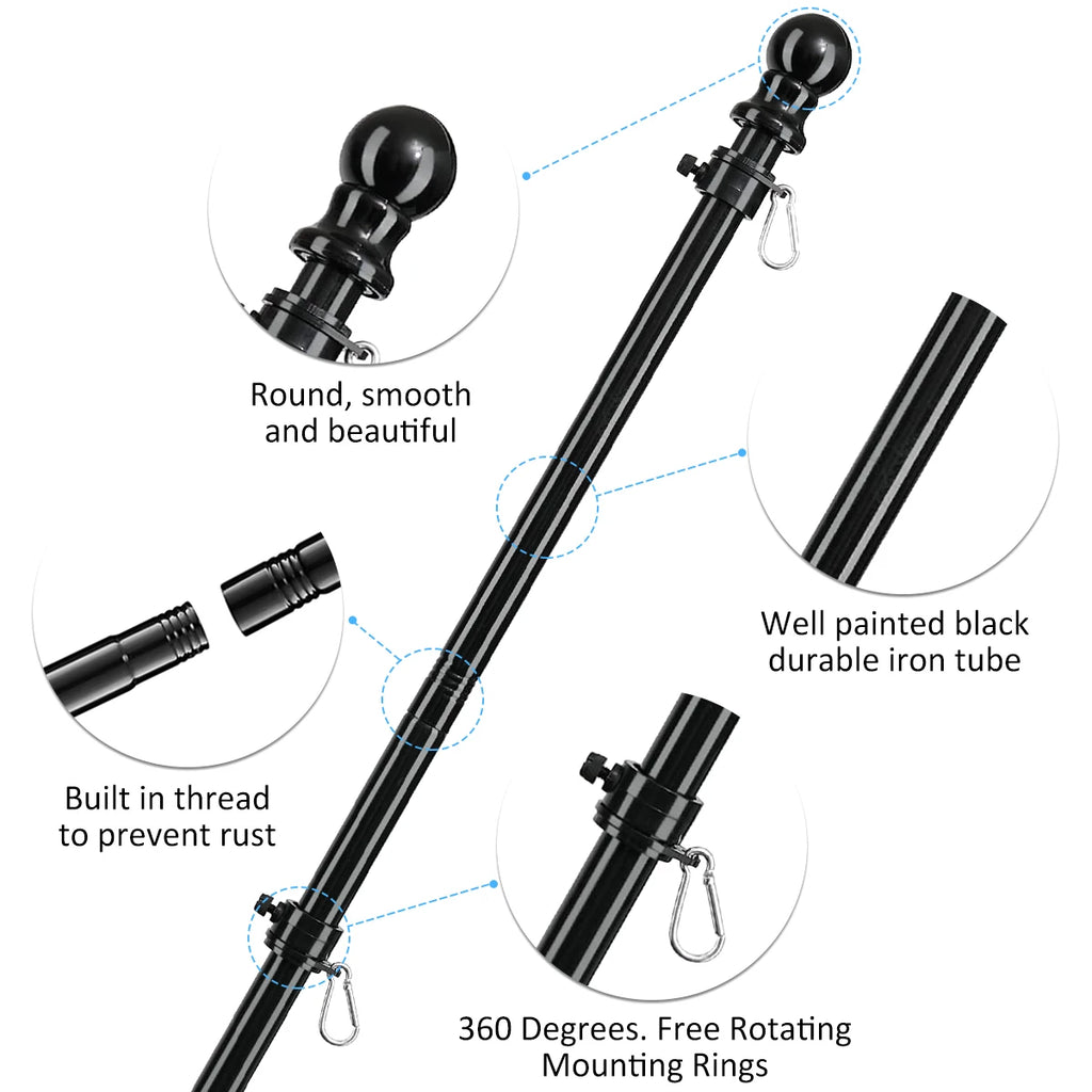 1.8M Telescopic Flag Pole with Tangle-free 360 Rotating Rings Stainless Steel Guide Banner Flag Pole Wall Mount for Garden Yards Zpaxo