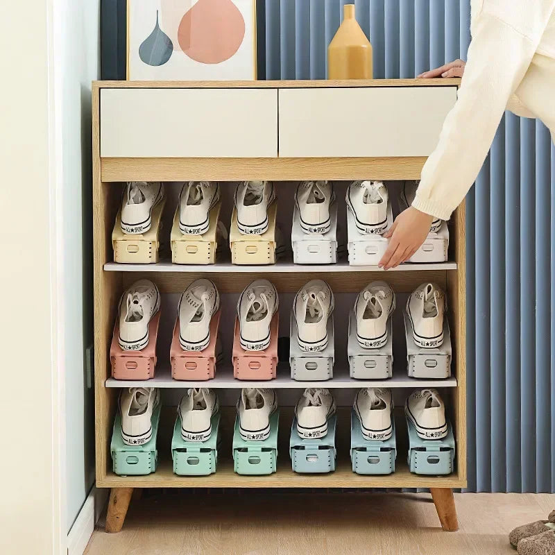 New 10Pcs Shoe Stacker Adjustable Shoe Slots Organizer Shoes Slots Space Saver Double Deck Rack Holder For Closet Organization Zpaxo