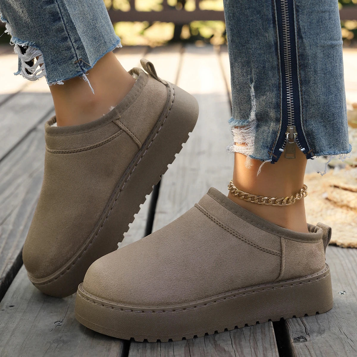 Snow Boots for Women 2026 Winter New Warm Thick Soles Boots Without Heel-covered Hair Half Slippers Cotton Shoes for Women Zpaxo