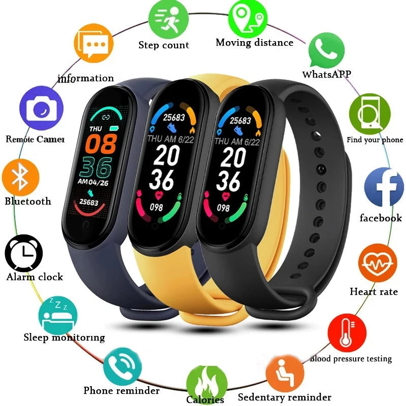 M6 Smart Watch Men's Women's Multi-function Watches Fitness Bracelet Tracker Heart Rate Monitor Waterproof Sport Smartwatch Band Zpaxo