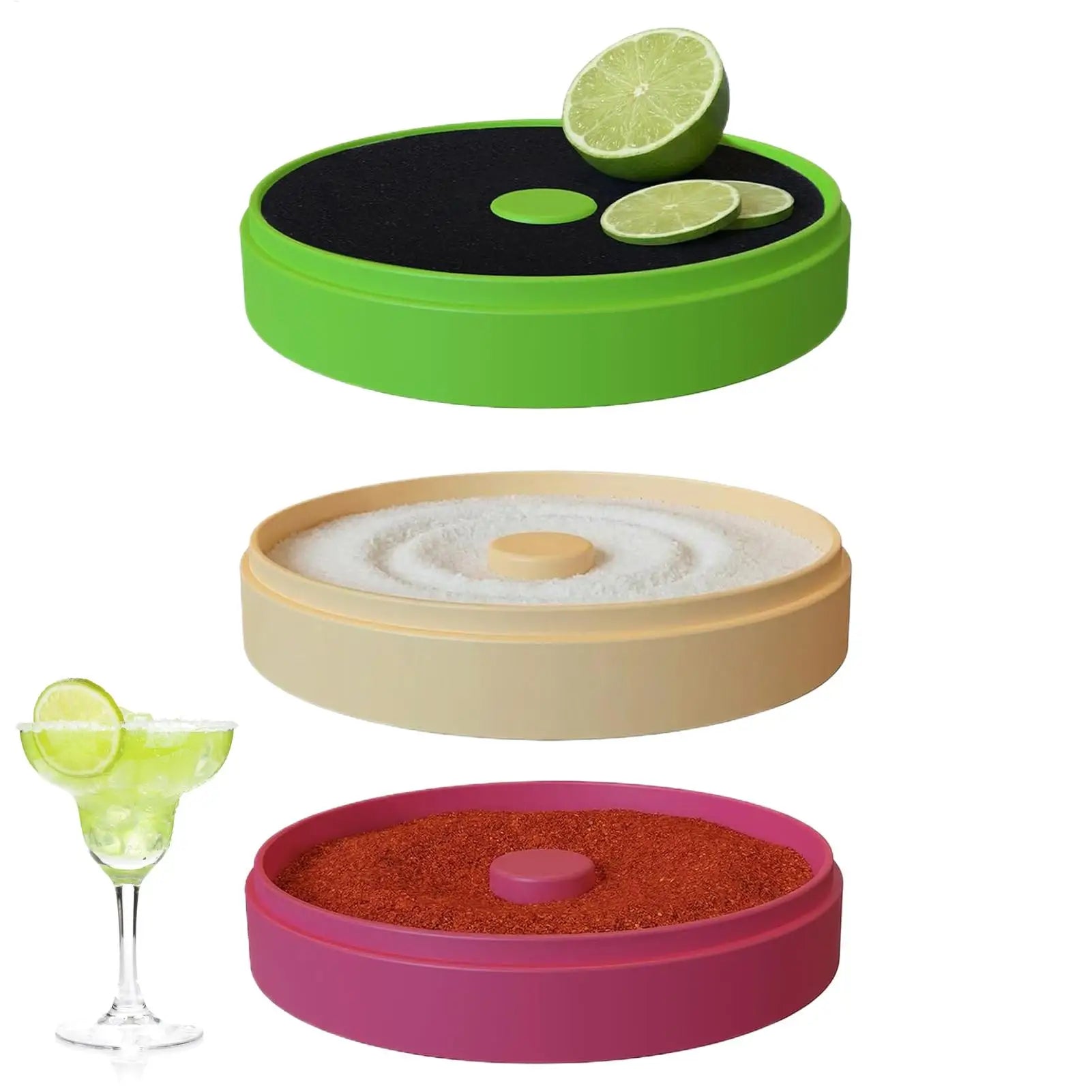Margarita Salt Rimmer 3-Tier Glass Tray Cocktail Rim Dish Reusable