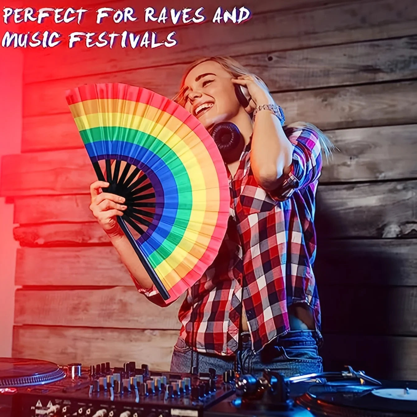 Rainbow Folding Fan Plastic Dance Performance Role Playing Wedding