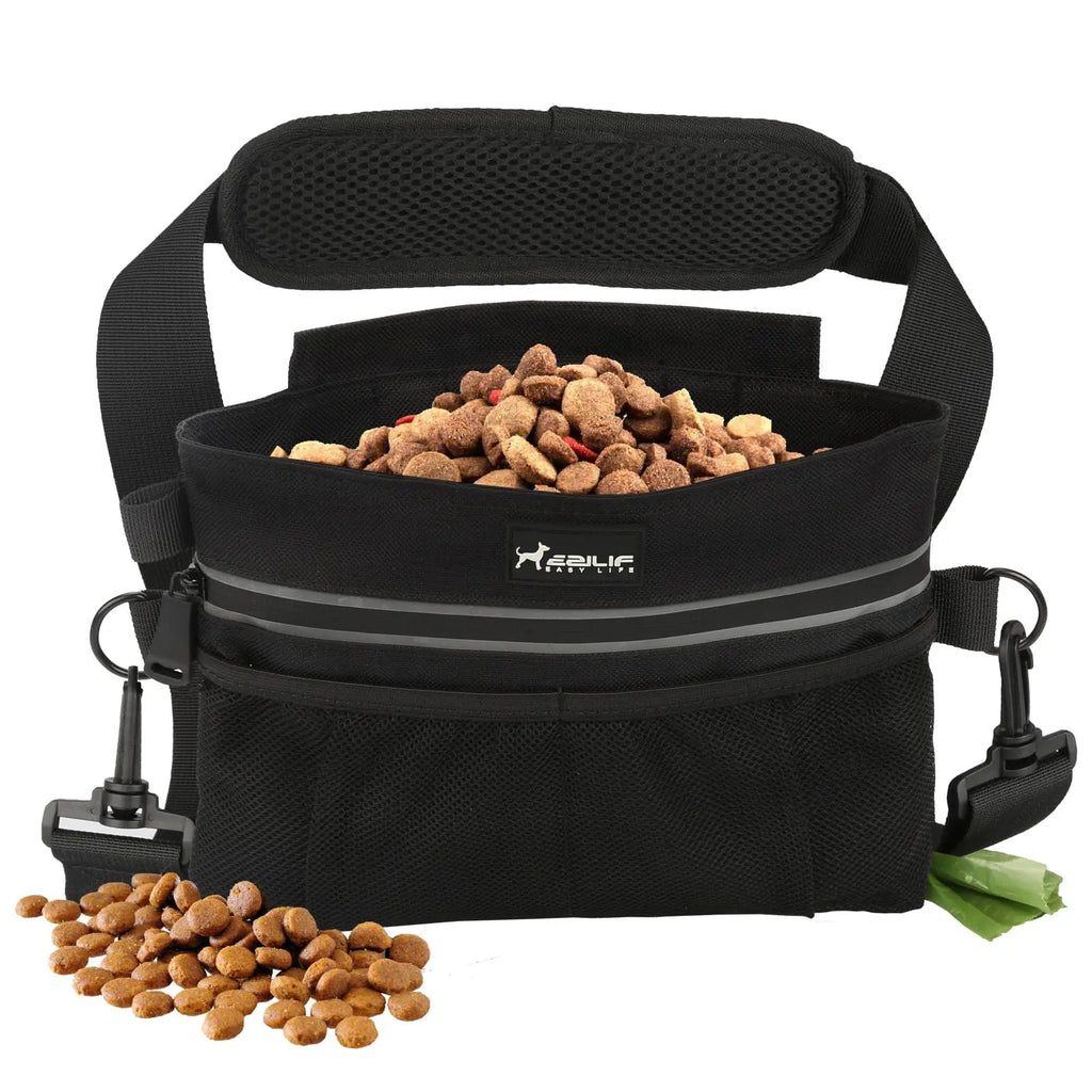 Large Capacity Training Treat Bag 3 Zipper Pockets Magnetic Closure Detachable Snack Pouch Pet Walking Waist Bag Pet Outdoor MTB Zpaxo black
