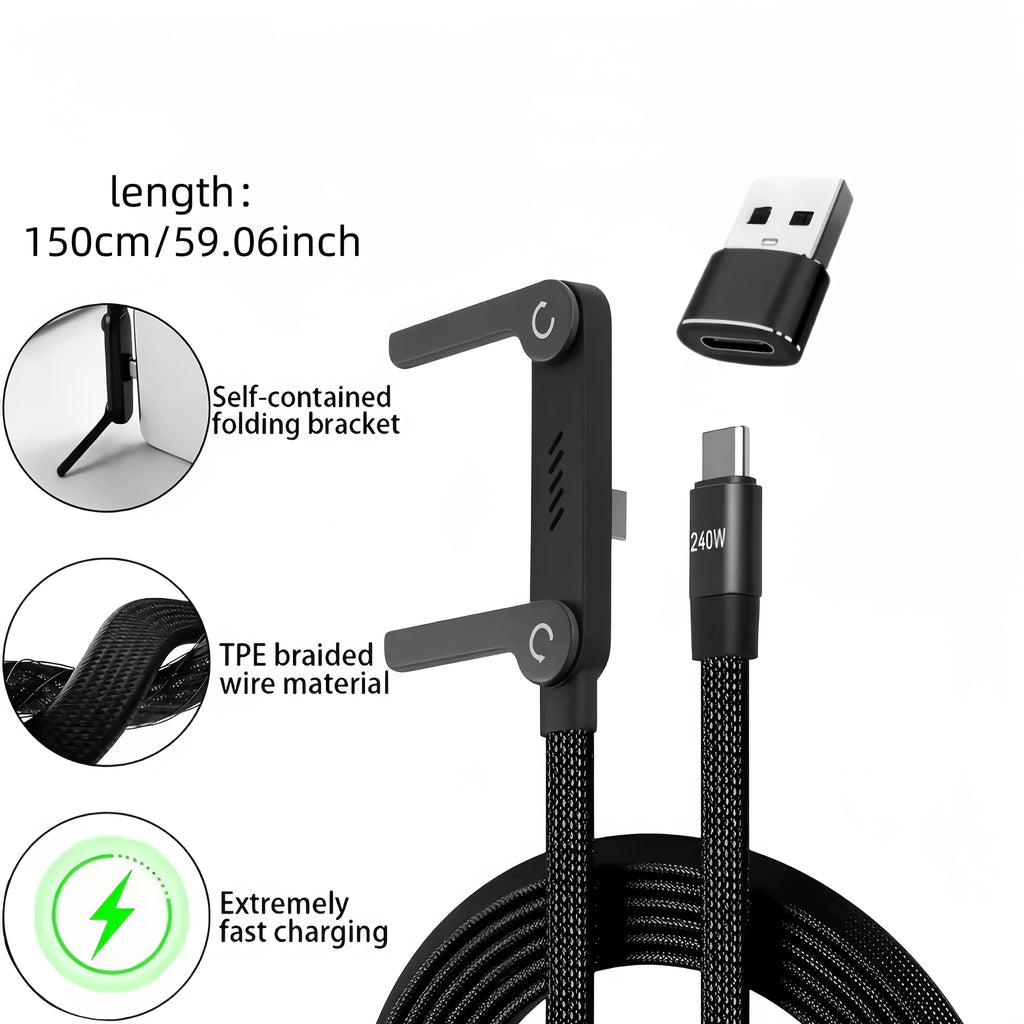 Foldable Charging Cable Integrated Stand Fast Phone Tablet 240W