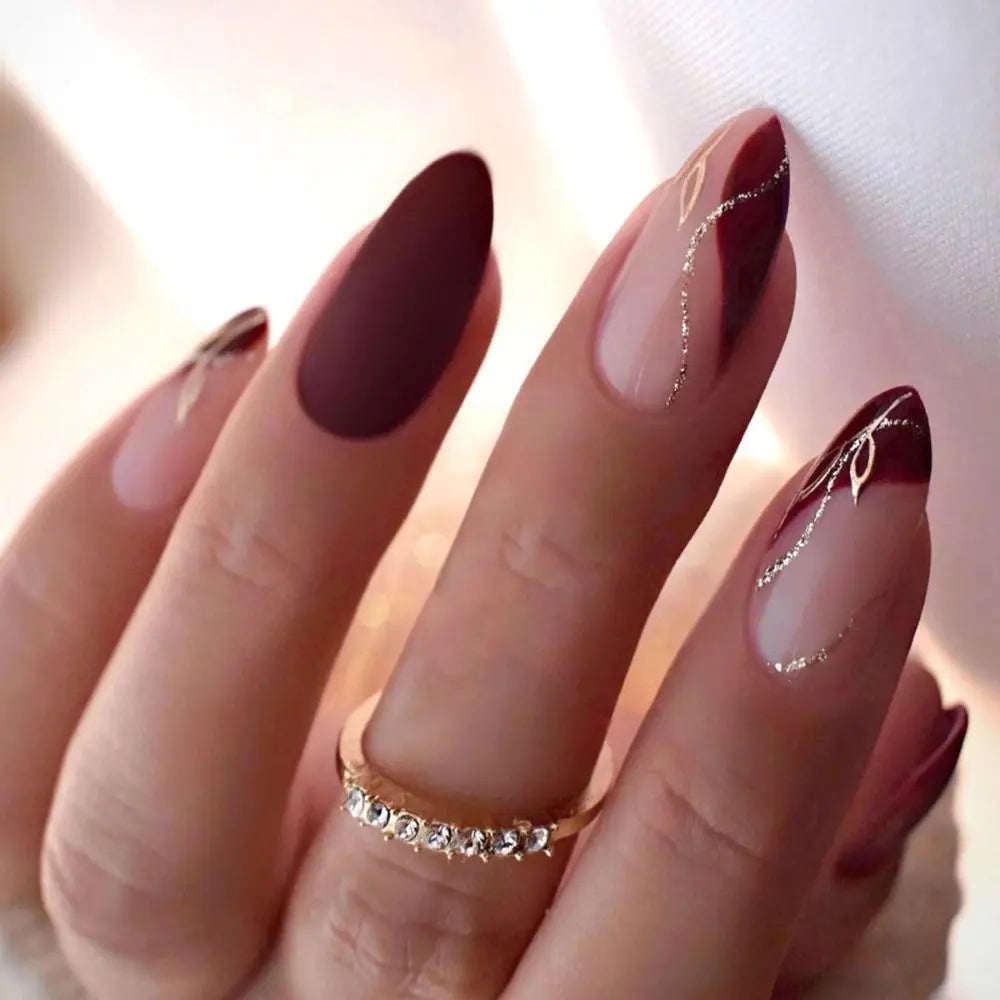 Manicure Long Almond False Nails French White Edge Press Bow Zpaxo JP2862
