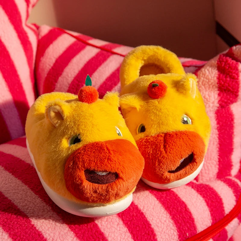 SHAJI Cartoon Unisex Capybara Plush Fluffy Slippers EVA Thick