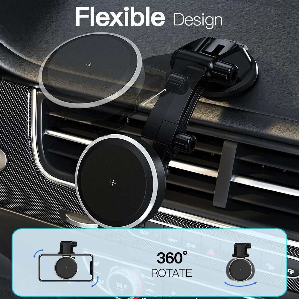 15W Fast Charging Magnetic Wireless Car Charger RGB LED Atmosphere Light Universal Air Vent Car Navigation Phone Holder Zpaxo