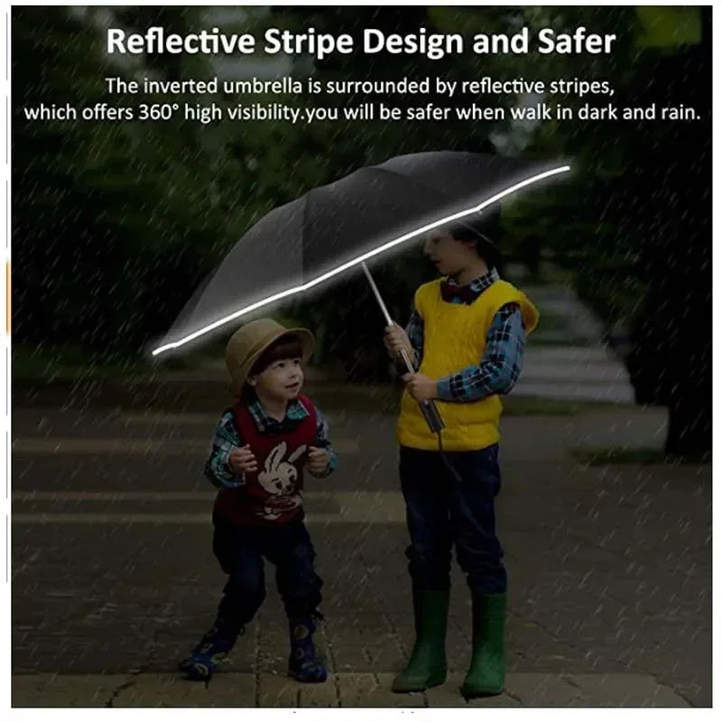 Men Women Umbrella Fully Automatic Reverse Folding Umbrella with Windproof Reflective Stripe UV Umbrellas Zpaxo Dark Green 10K iron