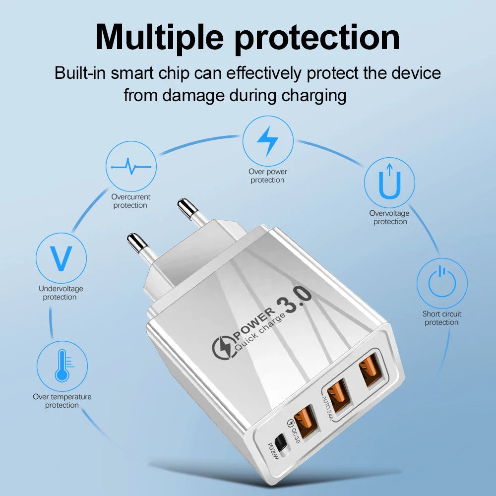 20W USB Charger QC 3.0 Type C PD Fast Charge For iPhone 12 13 Max Samsung S21 Huawei Xiaomi Mobile Phone EU/US Plug Wall Charger Zpaxo