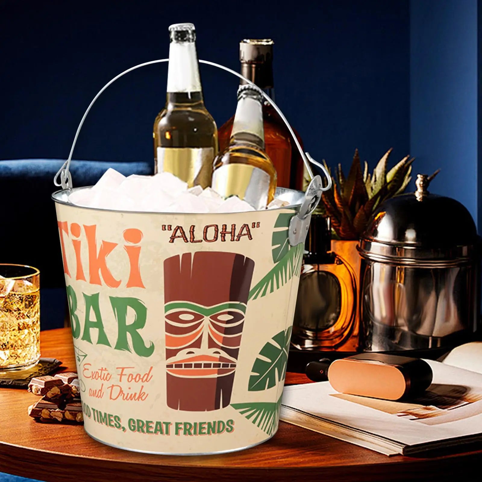 Round Metal Ice Bucket – Wine & Champagne Chiller for Parties Ice Bucket Zpaxo C