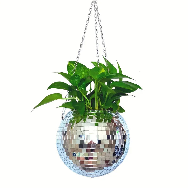 Disco Mirror Ball Hanging Flower Pot Basket Indoor Ornament