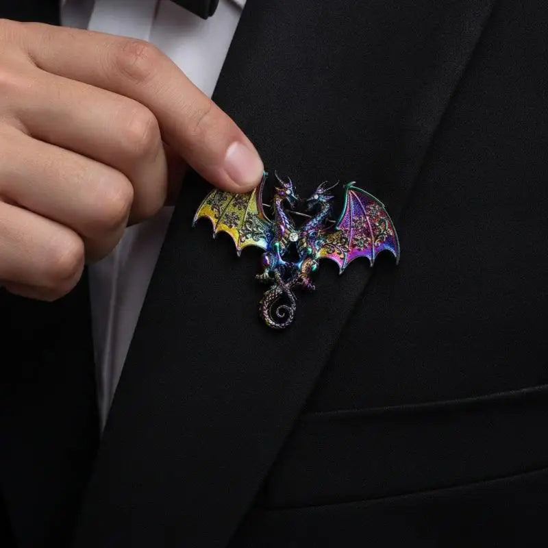 Anti-oxidation Metal Double Headed Dragon Brooch Unisex Animal Pin Zpaxo