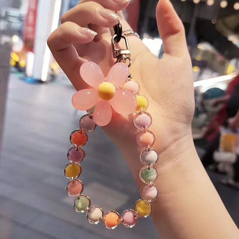 Phone Lanyard Colorful Flower Beaded Pendant Keychain Creative Chain