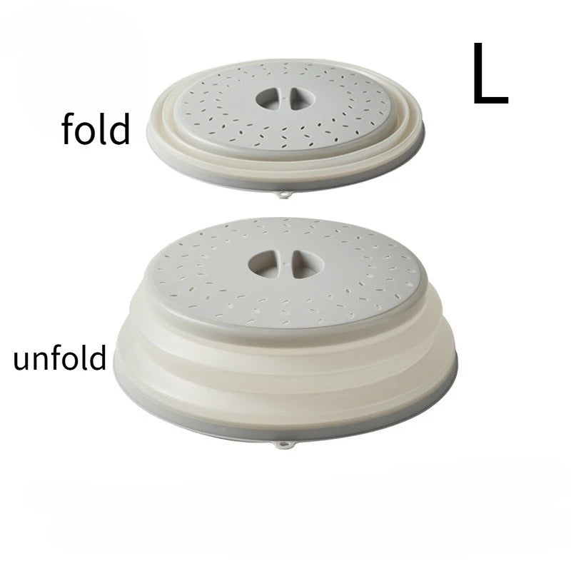Microwave Splash Guard Expandable Cover Foldable Drain Basket Fridge Zpaxo gray-L