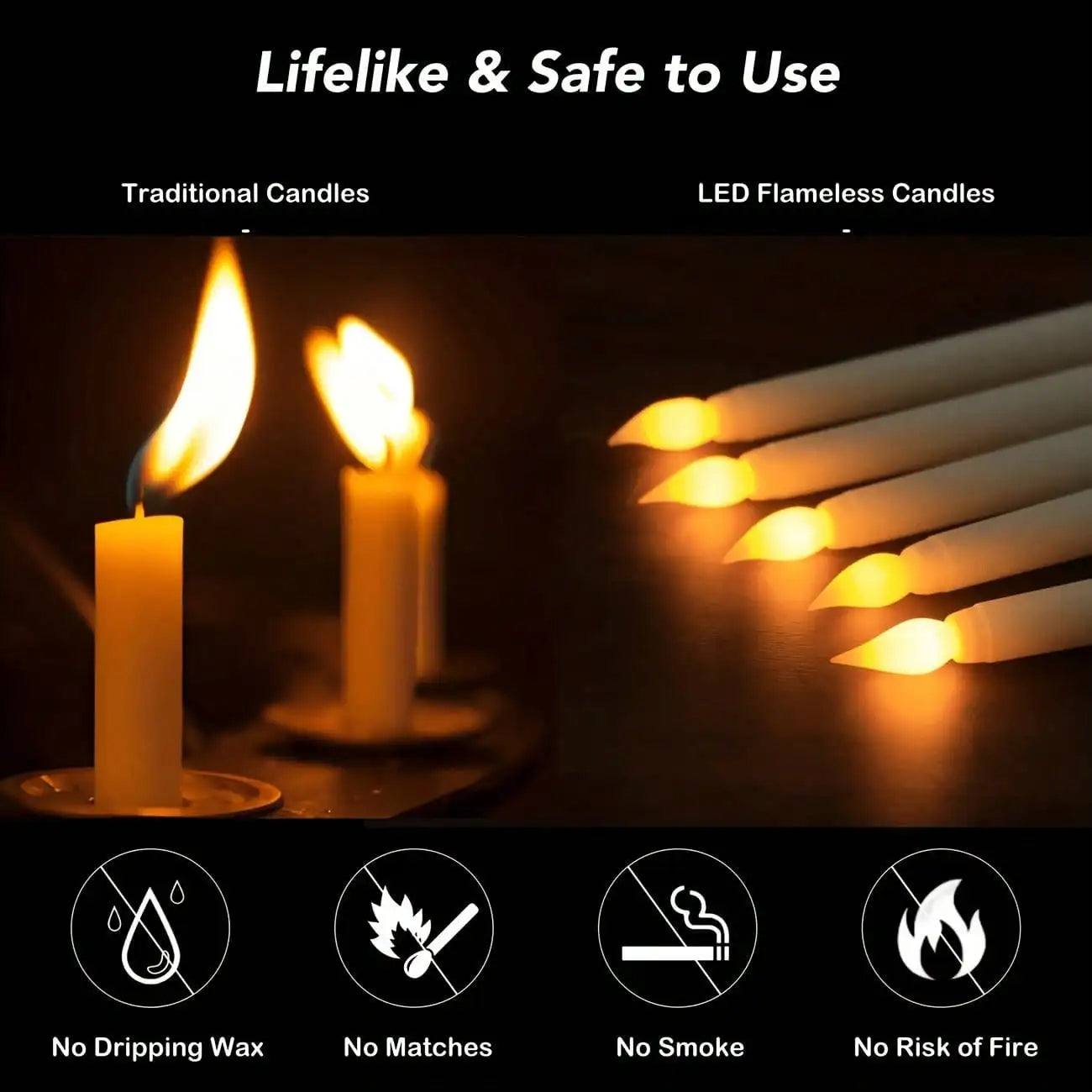 3-pack Flameless LED Candle Realistic Flame Holder Battery Powered