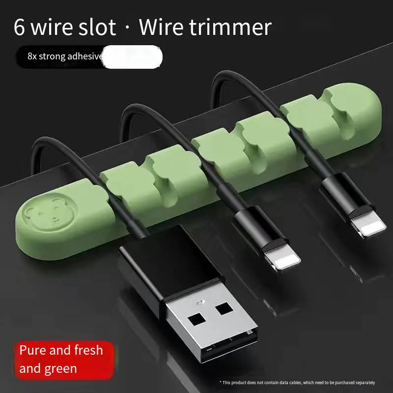 Silicone Desktop Cable Organizer – 6-Slot Charging Cable Hub Cable Organizer Hub Zpaxo green
