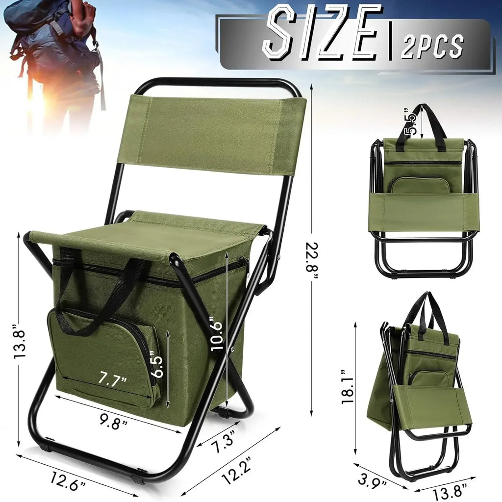 Portable Folding Fishing Chair with Cooler Bag & Backrest 2-Pack