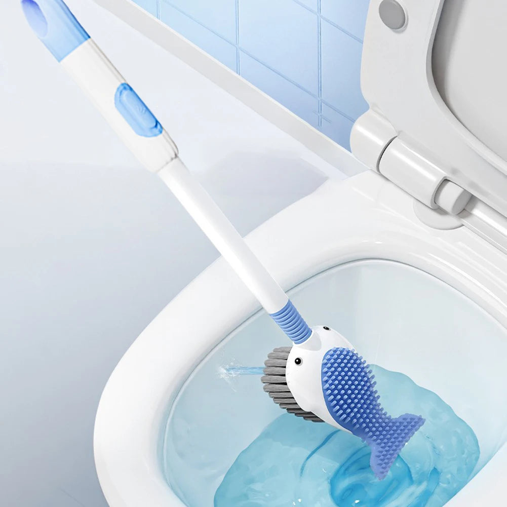 Cartoon Whale Toilet Brush Refillable Handle Dispenser Cleaning Wall
