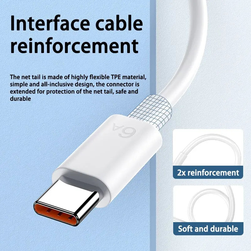 66W 6A Fast Charging USB C Cable Xiaomi Redmi POCO Huawei Honor OPPO Zpaxo
