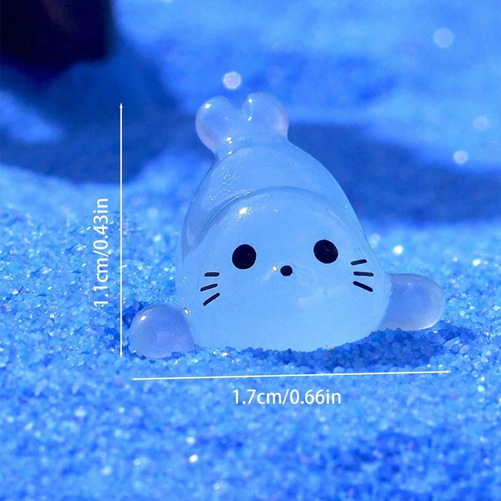 4/12/20Pcs Glow in The Dark Seal Resin Figurines Mini Luminous Seal Ocean Animal Miniature Ornaments Garden Aquarium Home Decor Zpaxo