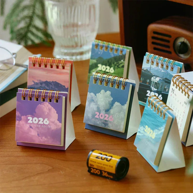 2026 Landscape Mini Desk Calendar Creative Coil Calendar Planner Desktop Ornament Decoration Office Stationery Zpaxo