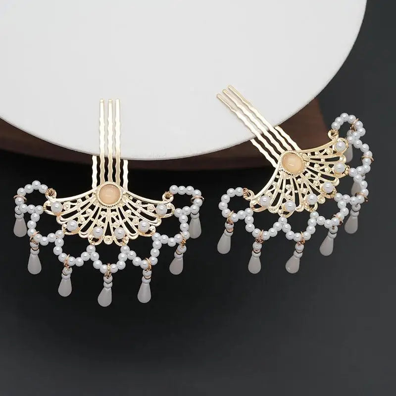Pearl Hair Comb Women Hanfu Cheongsam Side Hairpin Ancient Tasseled Zpaxo