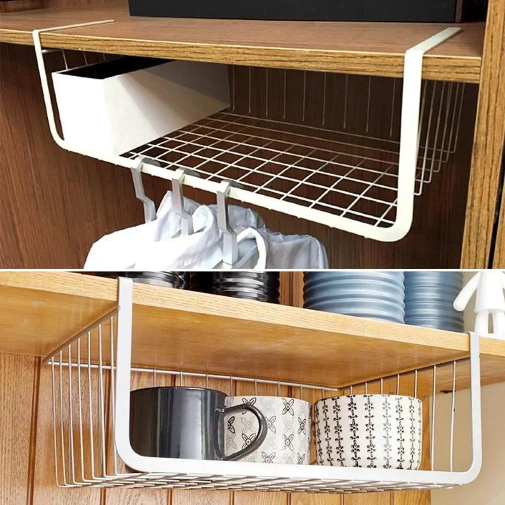 1PC Iron Hanging Mesh Basket Closet Desk Organizer Wire Bookcase Shelf Rack for Cupboard under Storage Solution Zpaxo
