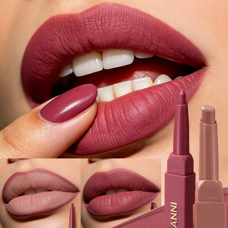 Integrated Waterproof Lipliner+lipstick Pen 2 in 1 Double-end Matte Velvet Lips Stick Silky Texture Lasting Non-stick Lip Makeup Zpaxo