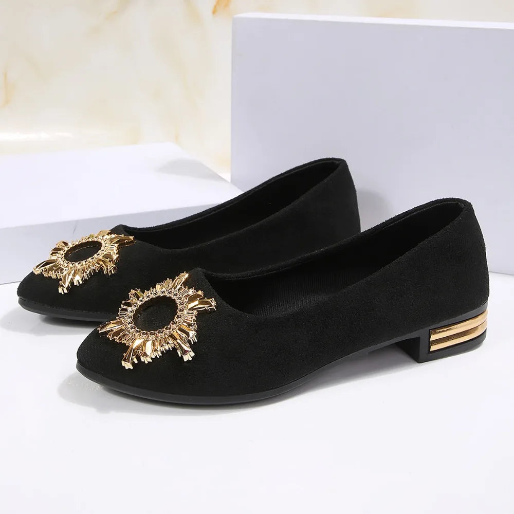 Spring 2026 Women's Square Button Shallow Mouth Single Shoes Retro