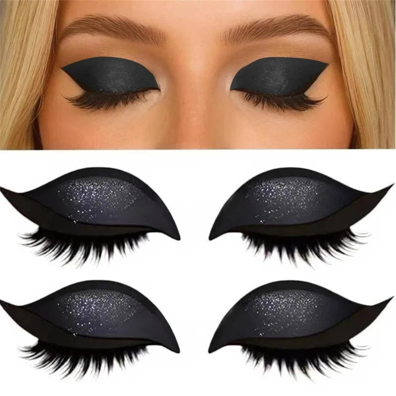 1/2 Pair Reusable Lazy Eye Shadow Eyelash Patch 2-In-1 Eyes Makeup Sticker With False Lashes &Eyeshadow Waterproof Cosmetic Tool Zpaxo 2Pairs Black