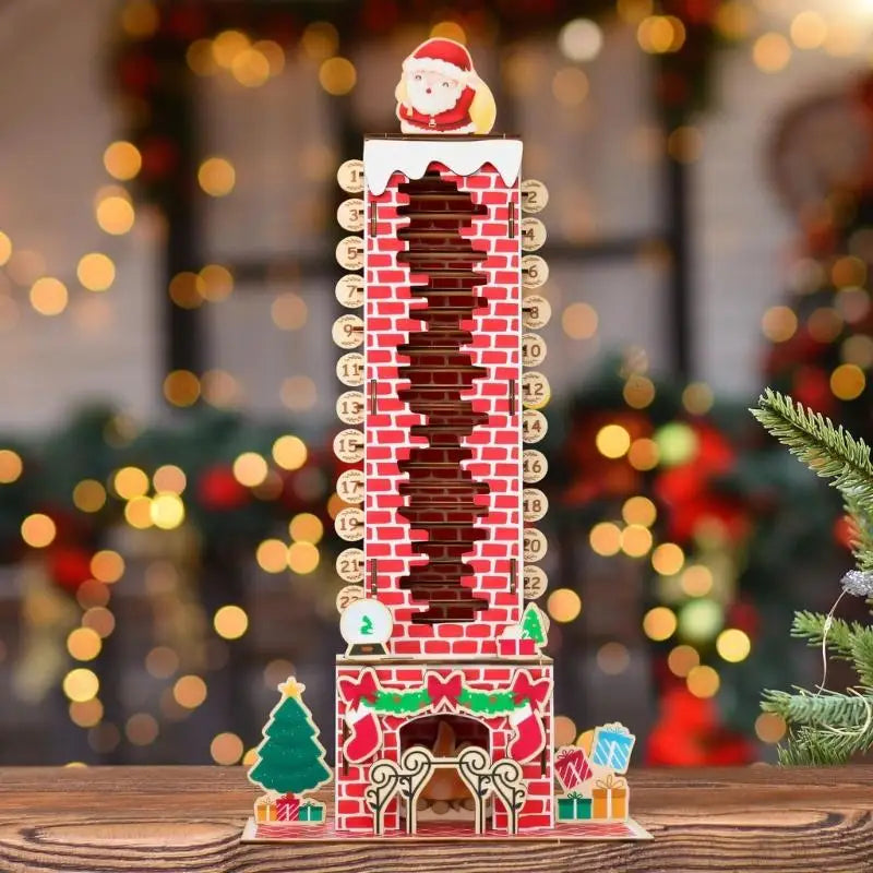 Christmas Countdown Calendar Santa Descending Chimney Design Wooden