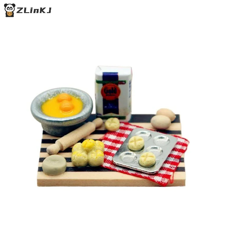 ▶Dollhouse Food Toy Pastry Making Station Egg Milk Bread Cutting Board Miniatures Model Kitchen Accessory Kids Pretend Play Toys Zpaxo