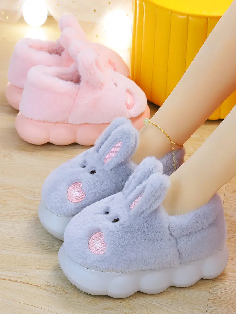 White Rabbit Hare Slippers Women's Cute Animal Platform Home Mules Zpaxo