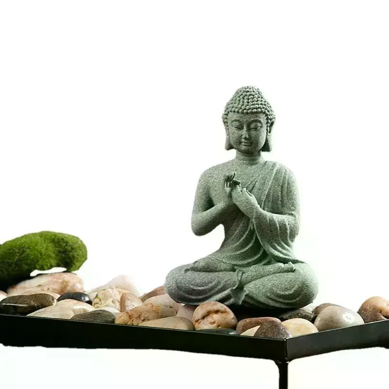 1Pcs Mini Buddhism Figurine Desk Decor Home Zen Statue Green Sandstone Thailand Ornament Buddha Garden Statue Fish Tank Decor Zpaxo