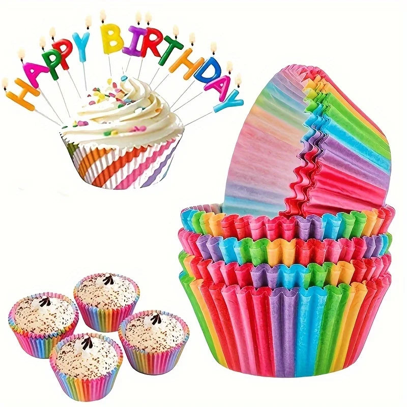 200-Pack Rainbow Cupcake Liners – Greaseproof Muffin Cups Cupcake Liners Zpaxo 200pcs