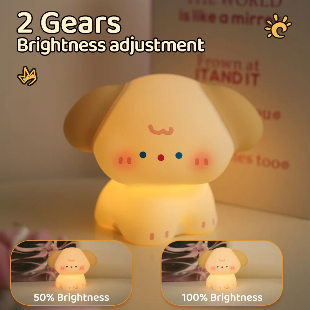 Squishy Dog Night Light With 3 Brightness Adjustable Nursery Nightlight Novelty Rechargeable Silicone Touch Bedside Lamp Zpaxo