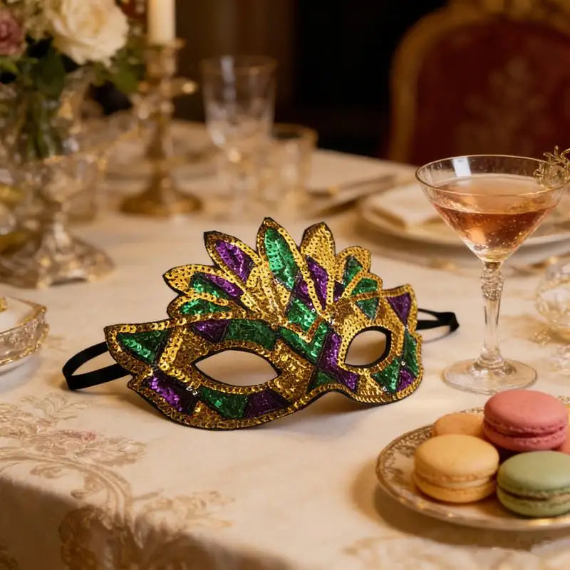 Sequin Mardi Gras Half Face Mask – Masquerade & Cosplay