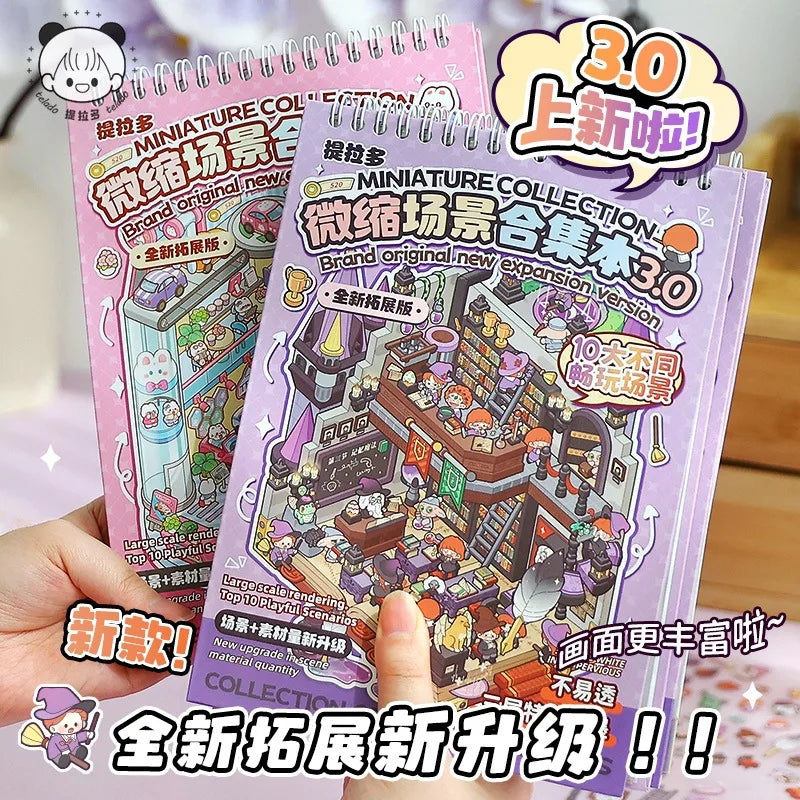 Scenes Cartoon Landscape Sticker Book 3D Miniature Scenography Cabin Pocket Sticker Visual Stacking Scene Stickers DIY Gift Zpaxo