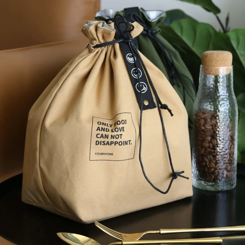 Double Layer Drawstring Portable Lunch Box Bag for Daily Travel Outdoor Food Storage Insulation and Freshness Preservation Bag Zpaxo