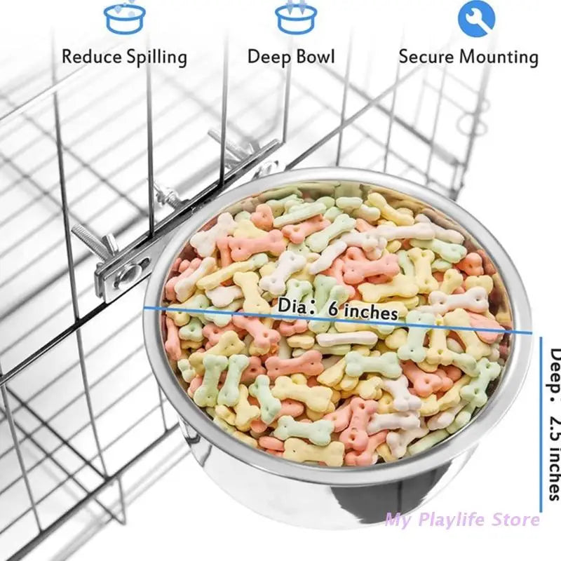 Pet Bowl Can Hang Stationary Dog Cage Bowls Stainless Steel Cats