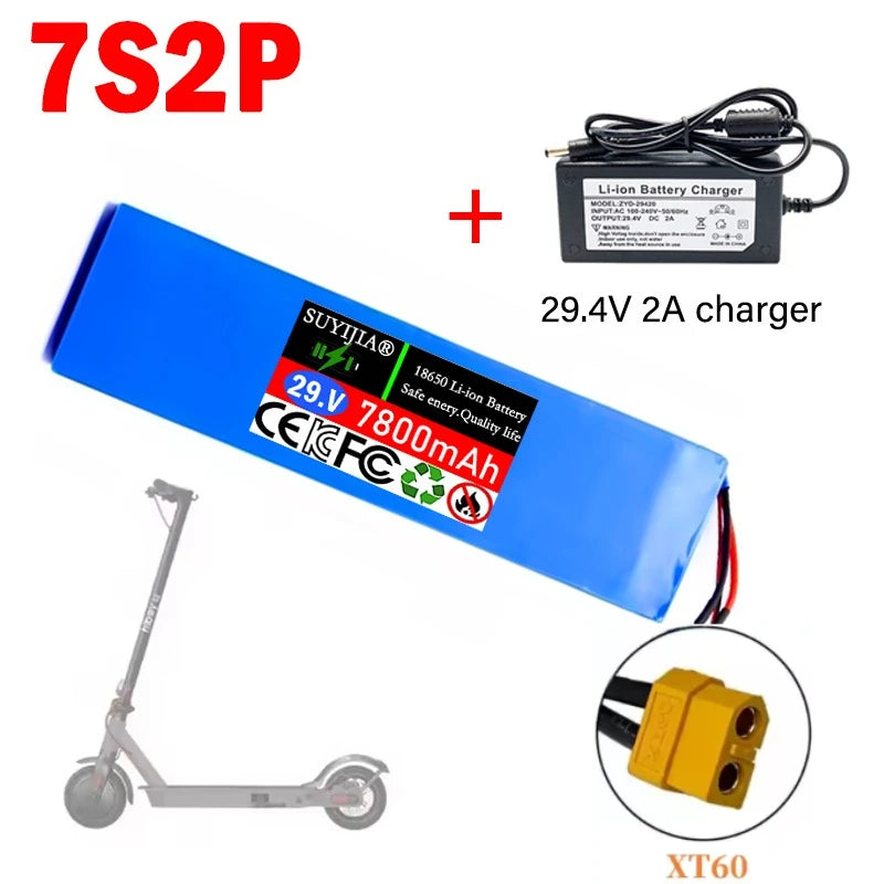 100% Original New Scooter Battery 7S2P 25.2V 7800mAh Lithium-ion Rechargeable Battery 18650 Battery Pack Lithium with Charger Zpaxo XT60