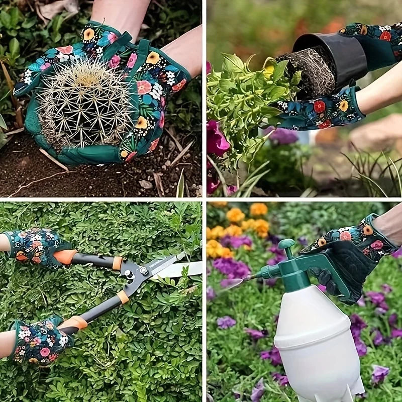 Floral Print Polyester Garden Gloves Breathable Ambidextrous Work Zpaxo