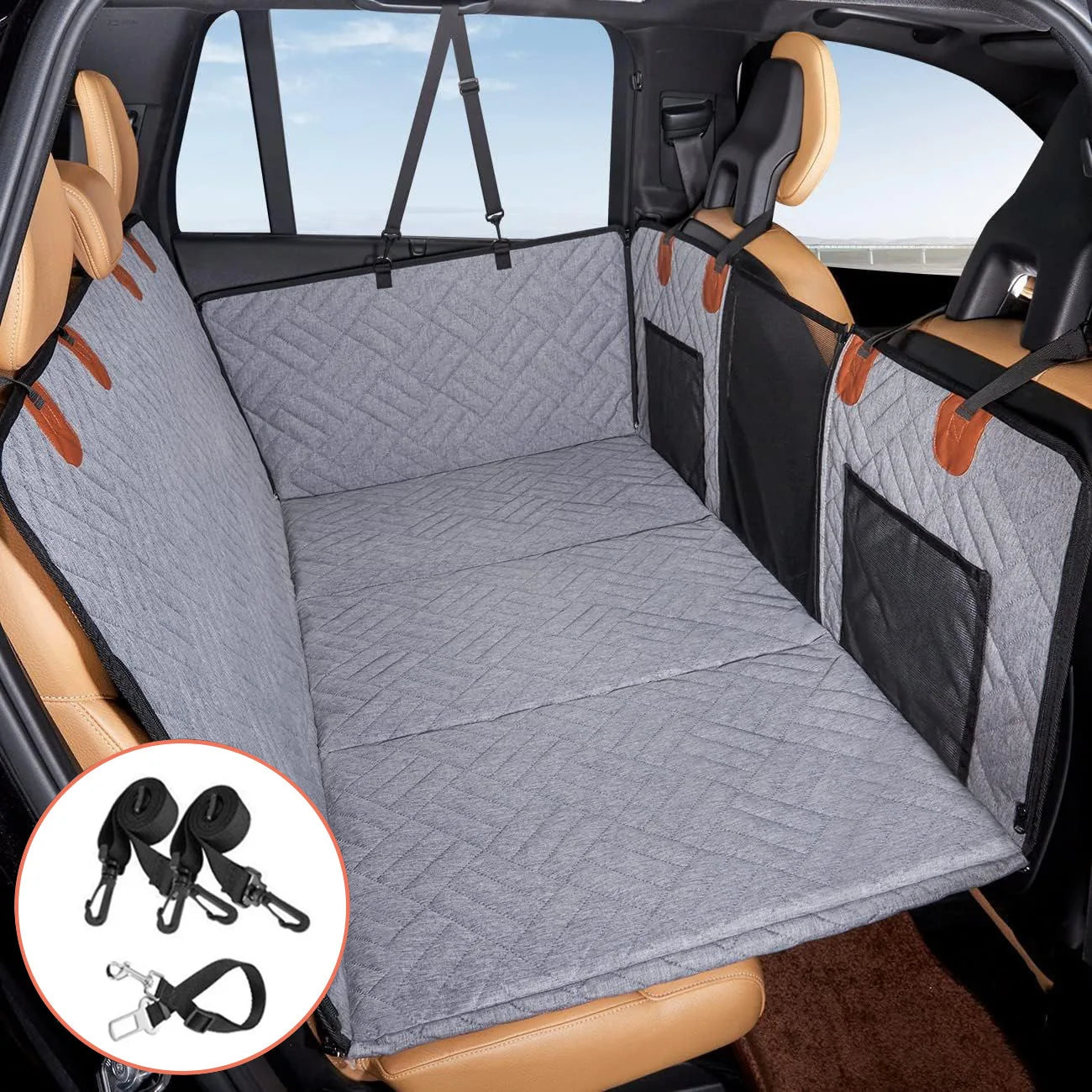Removable Car Mat Hardboard Extension Dog Kennel Waterproof Scratch Proof Car Pet Hammock Rear Seat Travel Mat Dog Seat Cover Zpaxo gray M